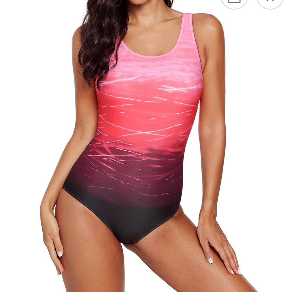 Dynamic Pink and Black Ombré One Piece Swimsuit LARGE - NWOT